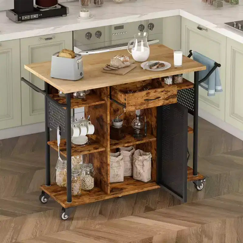 Metal Wood Surface Rolling Kitchen Utility Cart 25.2"W x 53.54"D x 35.63"H
