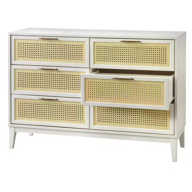 Particle Board 6-Drawer Dresser with Cane Fronts 44.9"W x 15.75"D x 31"H