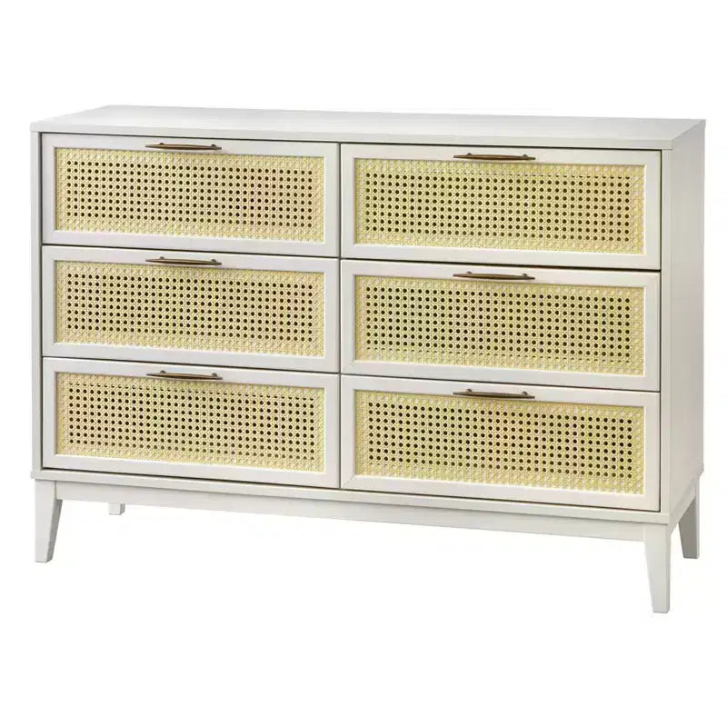 Particle Board 6-Drawer Dresser with Cane Fronts 44.9"W x 15.75"D x 31"H