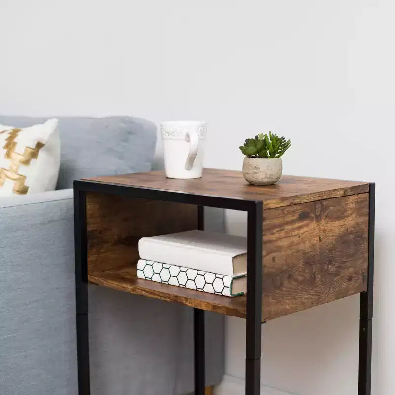 Metal Wood Composite C-Shape Side Table 17.8"L x 13.94"W x 25.67"H