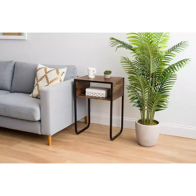 Metal Wood Composite C-Shape Side Table 17.8"L x 13.94"W x 25.67"H