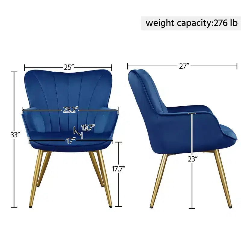 Metal Velvet Foam Accent Armchair 25.2"W x 27"D x 33"H