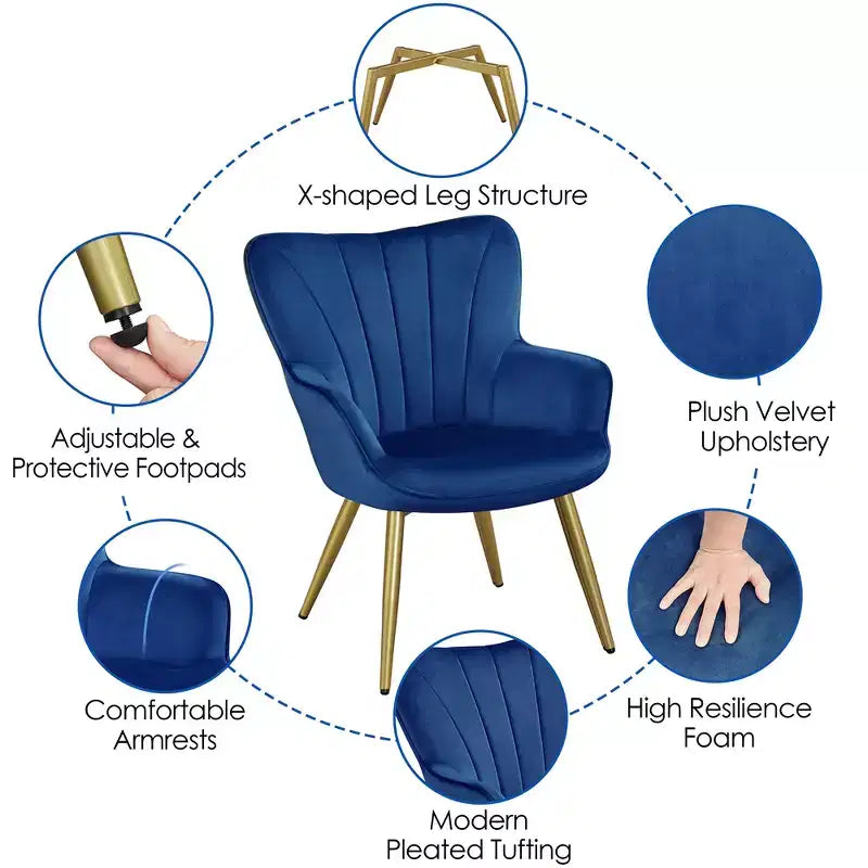 Metal Velvet Foam Accent Armchair 25.2"W x 27"D x 33"H
