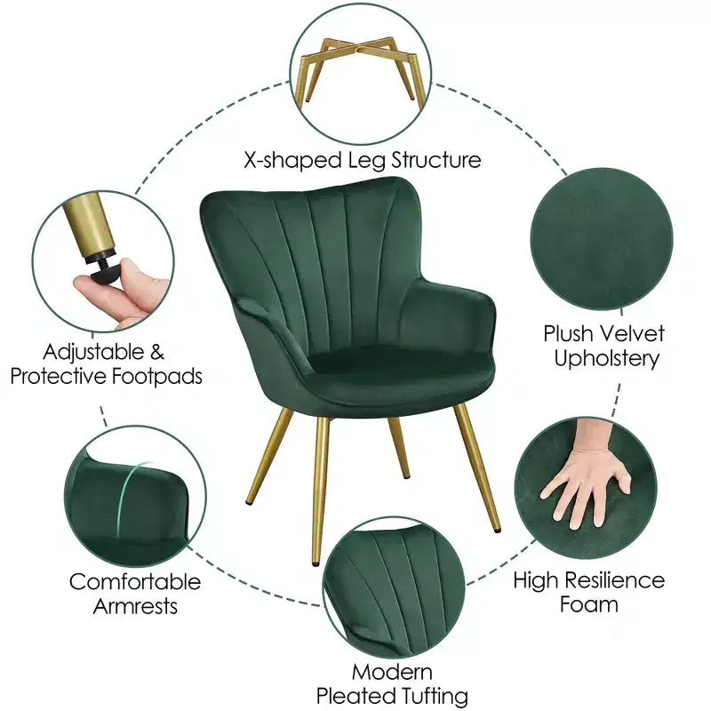 Metal Velvet Foam Accent Armchair 25.2"W x 27"D x 33"H