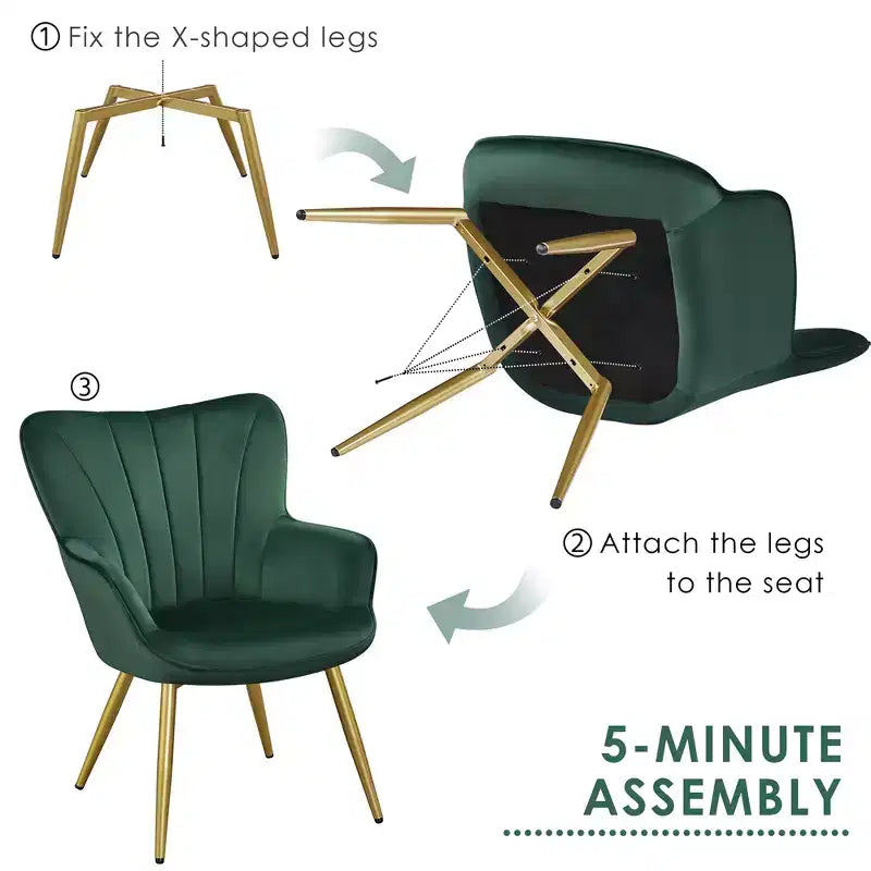 Metal Velvet Foam Accent Armchair 25.2"W x 27"D x 33"H
