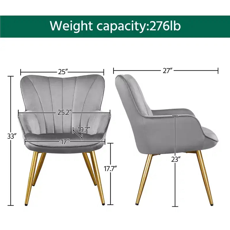 Metal Velvet Foam Accent Armchair 25.2"W x 27"D x 33"H