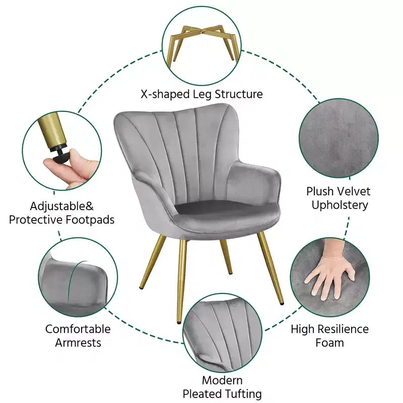 Metal Velvet Foam Accent Armchair 25.2"W x 27"D x 33"H