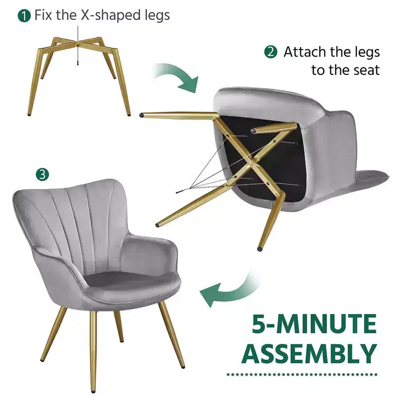 Metal Velvet Foam Accent Armchair 25.2"W x 27"D x 33"H