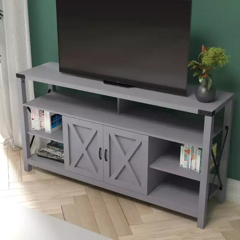 Engineered Wood Laminate Media Console Cabinet 60"W with Open and Closed Storage