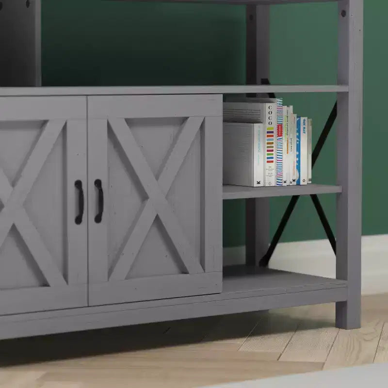 Engineered Wood Laminate Media Console Cabinet 60"W with Open and Closed Storage
