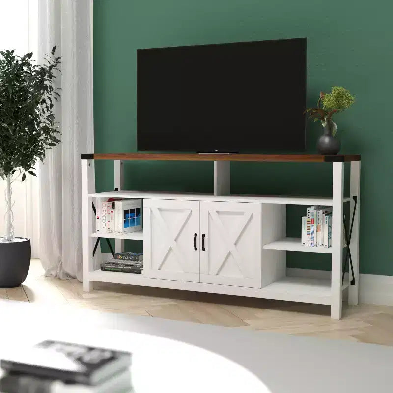 Engineered Wood Laminate Media Console Cabinet 60"W with Open and Closed Storage
