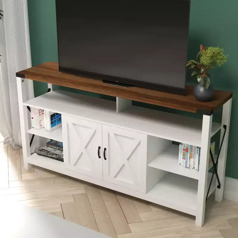 Engineered Wood Laminate Media Console Cabinet 60"W with Open and Closed Storage