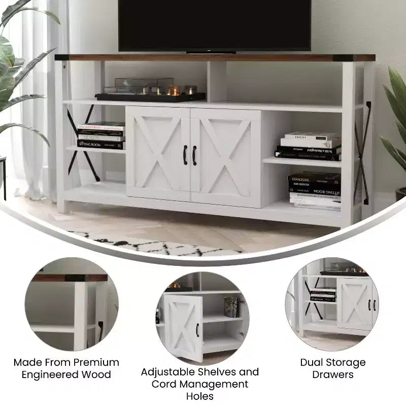 Engineered Wood Laminate Media Console Cabinet 60"W with Open and Closed Storage