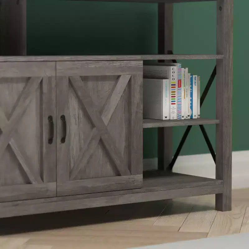 Engineered Wood Laminate Media Console Cabinet 60"W with Open and Closed Storage