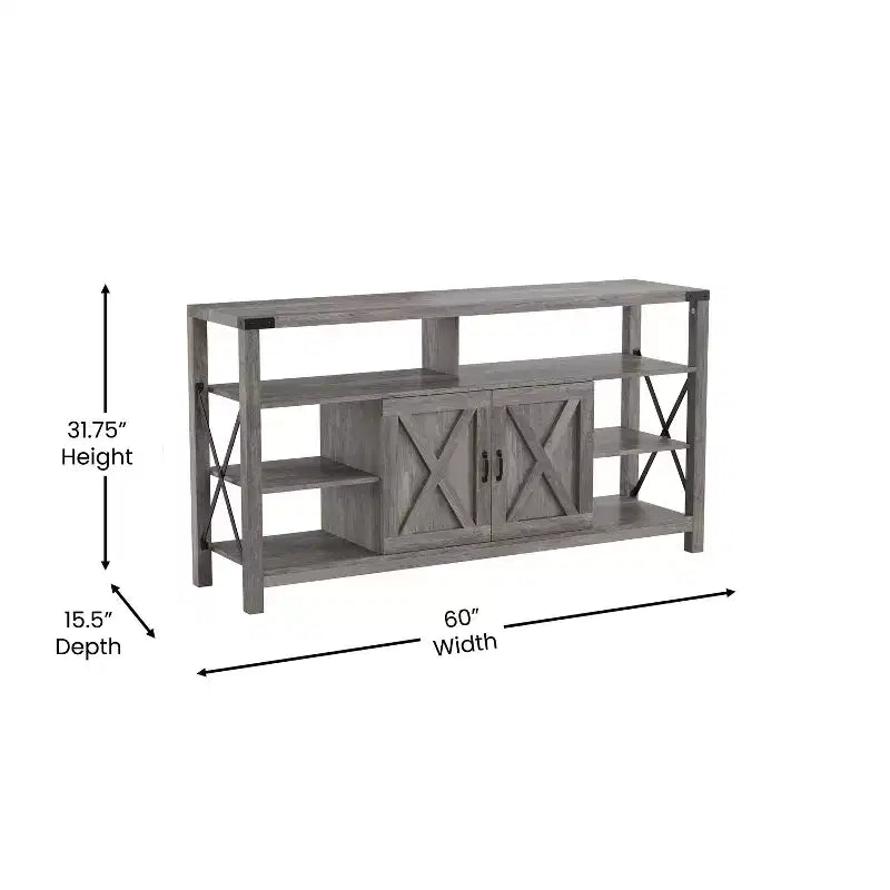 Engineered Wood Laminate Media Console Cabinet 60"W with Open and Closed Storage