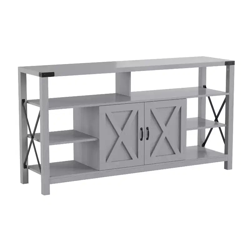 Engineered Wood Laminate Media Console Cabinet 60"W with Open and Closed Storage