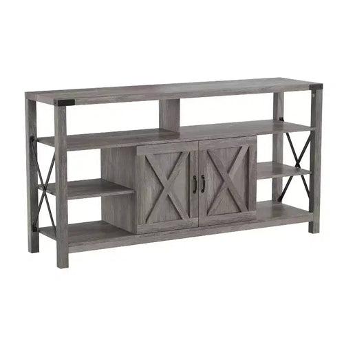 Emma and Oliver Modern Rustic Farmhouse Media Console Cabinet with Spacious Open and Closed Storage
