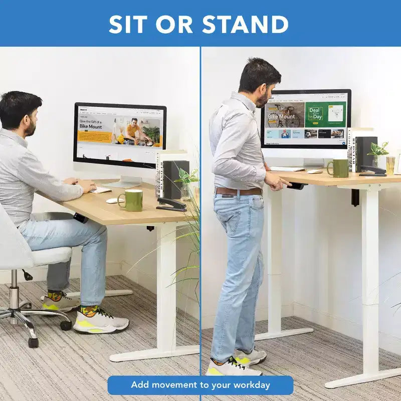 Steel MDF Electric Sit-Stand Desk 55"W x 29"D, Height Range 29.3"–47.5"
