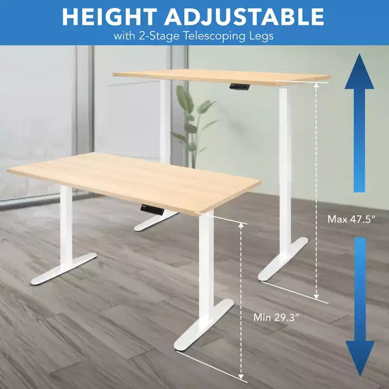 Steel MDF Electric Sit-Stand Desk 55"W x 29"D, Height Range 29.3"–47.5"