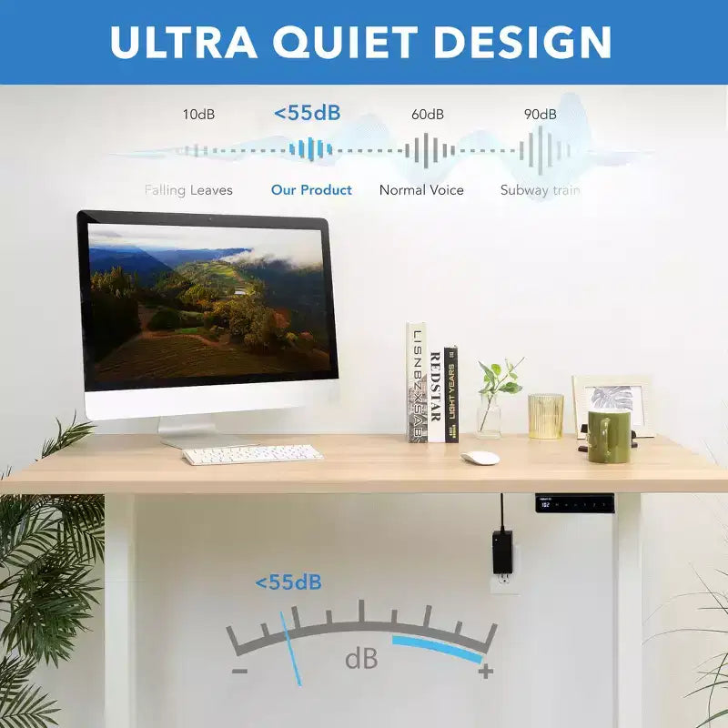 Steel MDF Electric Sit-Stand Desk 55"W x 29"D, Height Range 29.3"–47.5"