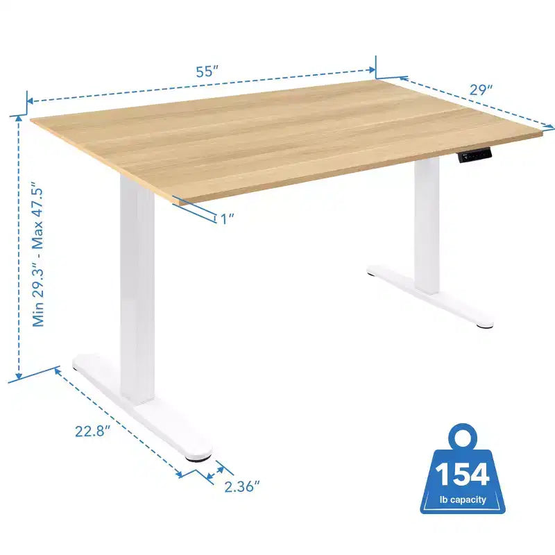 Steel MDF Electric Sit-Stand Desk 55"W x 29"D, Height Range 29.3"–47.5"