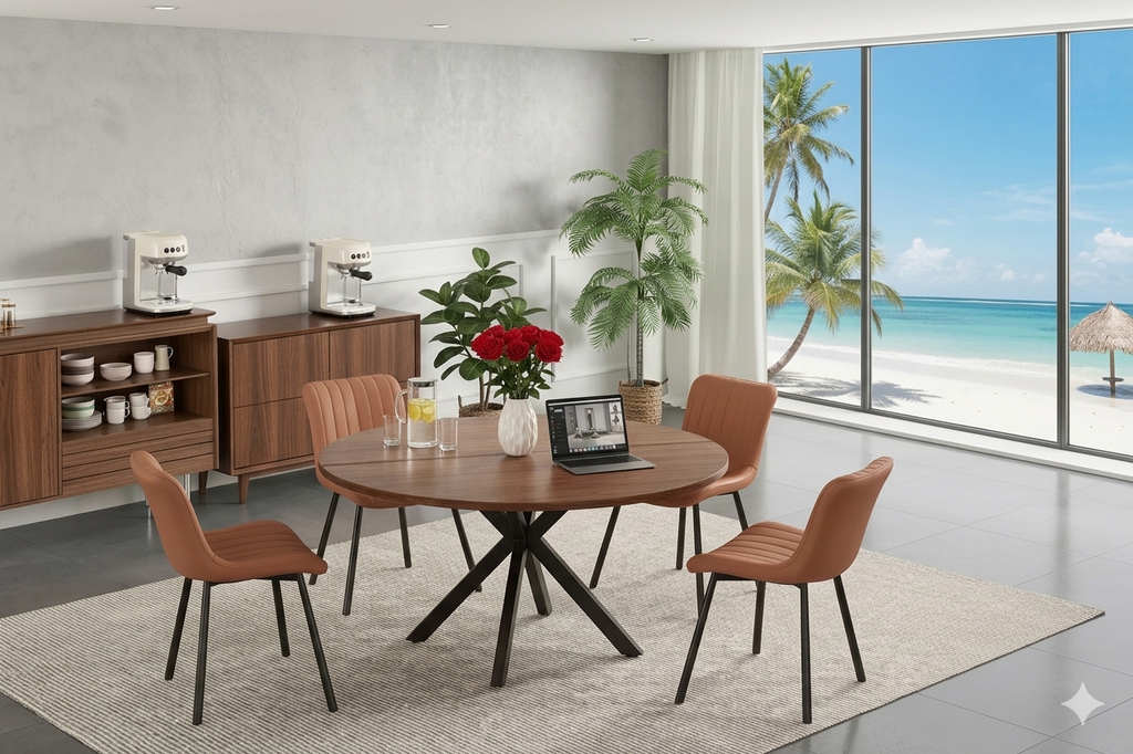 Wood Metal X-Base Round Dining Table 47"W x 30"H Seats 4-6
